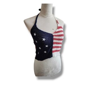 Y2K American Eagle Flag Knit Halter Top